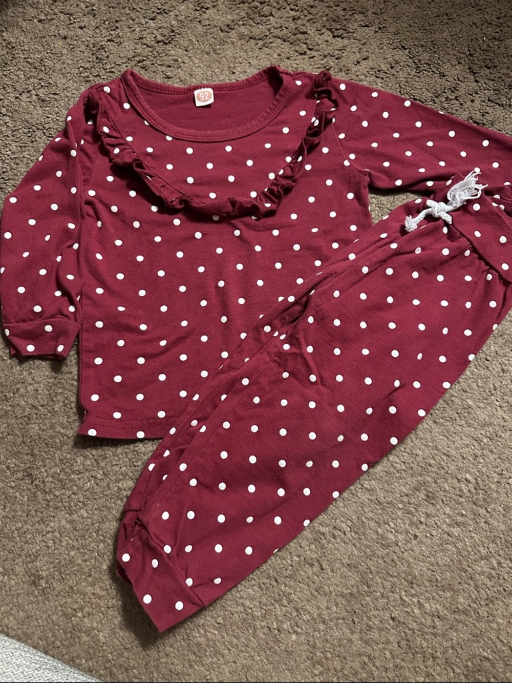 Amazon Burgundy and White Polka Dot Kids Pajama Set